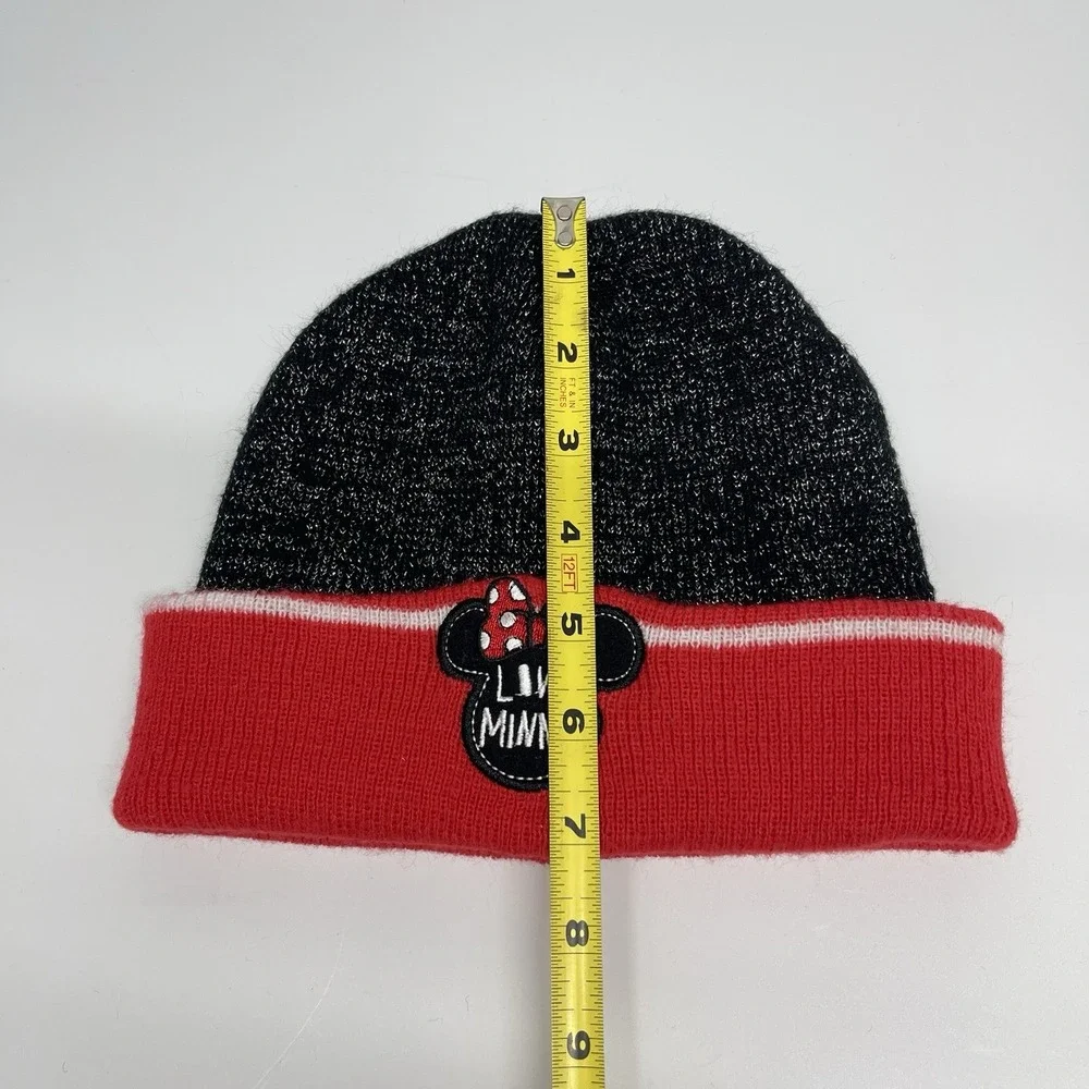 Disney love Minnie Mouse Knit Beanie Hat Embroidery Black & Red OSFM Kids Adults